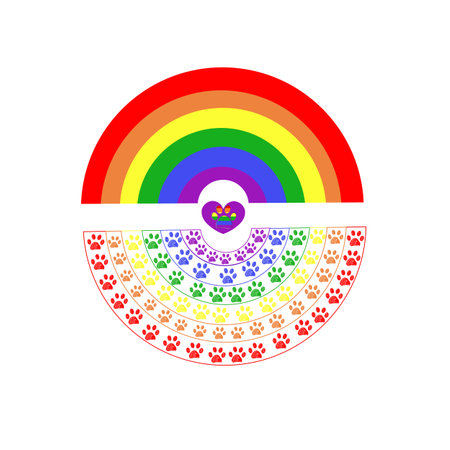 Rainbow pride flag heart shape with paw prints vector backgroundのイラスト素材