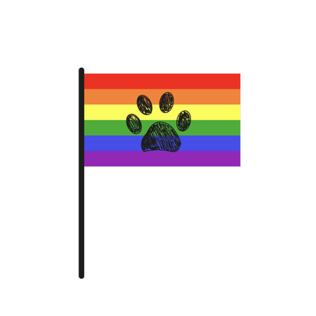 Rainbow pride flag lgbt with black paw printのイラスト素材