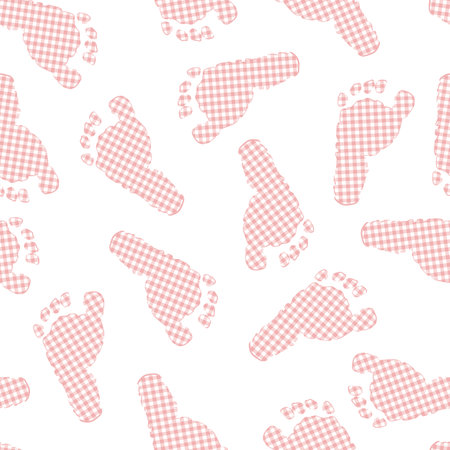 Pink plaid pattern baby foot print seamless fabric design patternのイラスト素材
