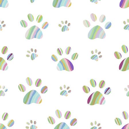 Colorful pastel paw print flowers seamless fabric design patternのイラスト素材