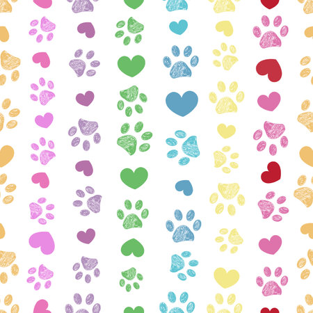 Rainbow colors seamless paw prints patternのイラスト素材