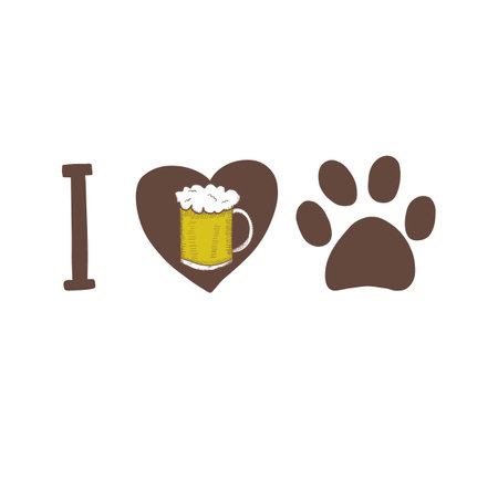 I love beer and dog paw print illustrationのイラスト素材