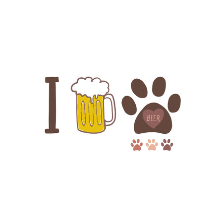 I love beer and dog paw print illustrationのイラスト素材