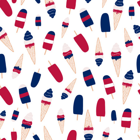 Red white and blue ice  cream and hand drawn ice creamsのイラスト素材