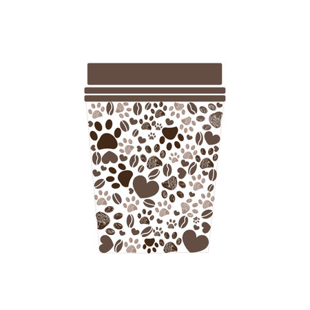 Coffee and paw lover illustration. Coffee cup and paw prints with heart design element illustrationのイラスト素材