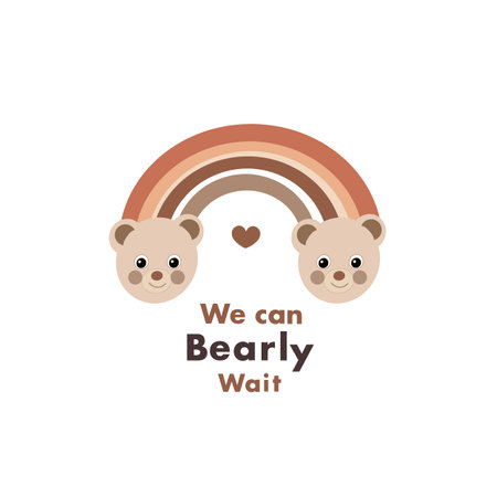 We can bearly wait text with teddy bear and rainbow. Baby shower greeting card designのイラスト素材