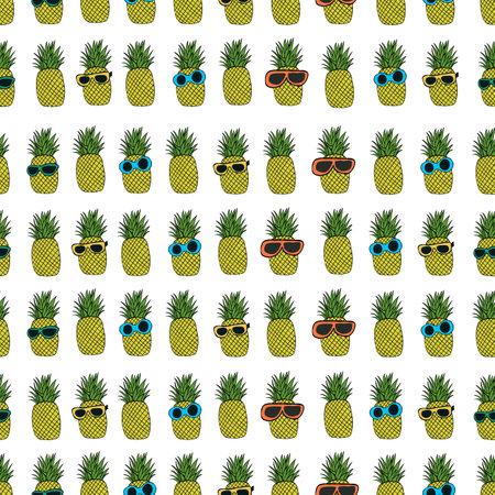 Pineapples with tropical leaves summer time seamless fabric design pattern IIのイラスト素材