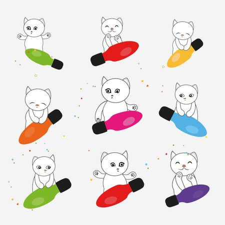 Cute cats holding christmas lights bulb backgroundのイラスト素材