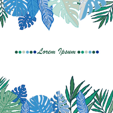 Tropical leaves border, frame, birthday, summer party, invitation, greeting card design illustrationのイラスト素材