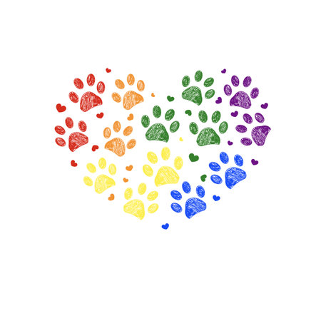 Rainbow colored paw prints with heartsのイラスト素材