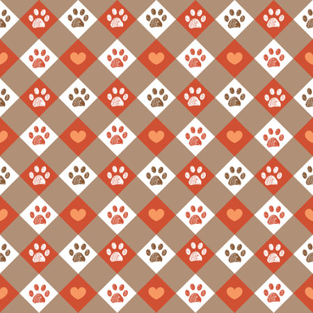 Happy Halloween design plaid check heart pattern with paw prints. Seamless fabric design patternのイラスト素材