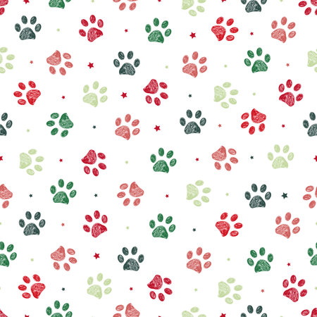 Christmas colored paw prints seamless patternのイラスト素材