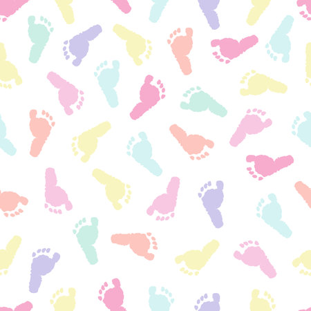 Pastel colored foot prints seamless fabric design patternのイラスト素材