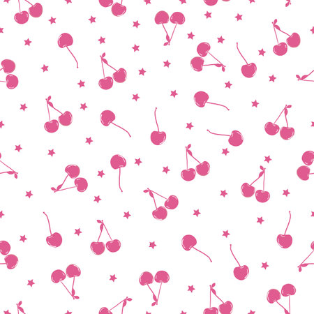Cherries and stars seamless fabric design patternのイラスト素材