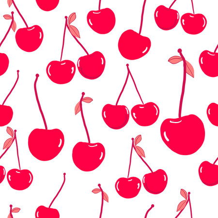 Valentines Day design red cherries patternのイラスト素材