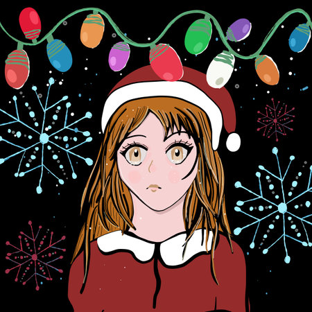 Anime girl christmas design illustrationのイラスト素材