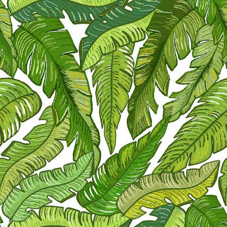 Tropical banana leaves seamless fabric design patternのイラスト素材