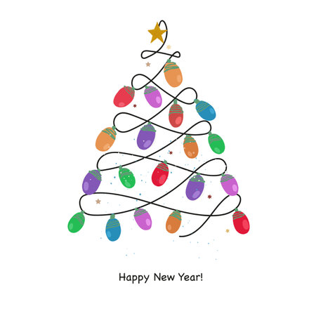 Christmas tree with colorful light bulbのイラスト素材