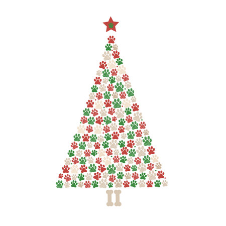Pine tree made of paw printsのイラスト素材
