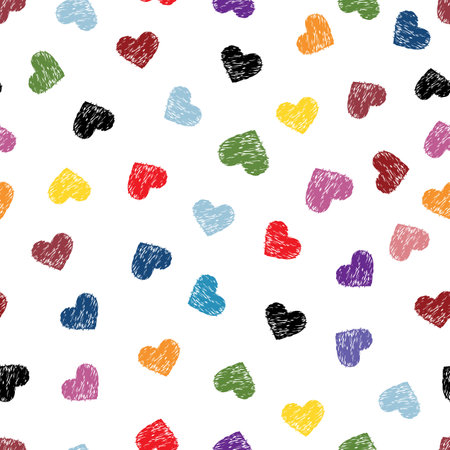 Doodle colorful hearts patternのイラスト素材