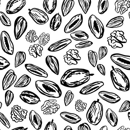 Seamless background with nuts and dried fruits. Vector illustration.のイラスト素材