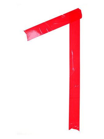 Numeral 1 symbol made of red tape pieces, isolated on the white background