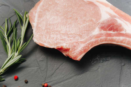 raw meat with large-cut marinate, macro shooting, view from aboveの写真素材