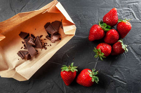 strawberries with chocolate at the preparation stageの写真素材