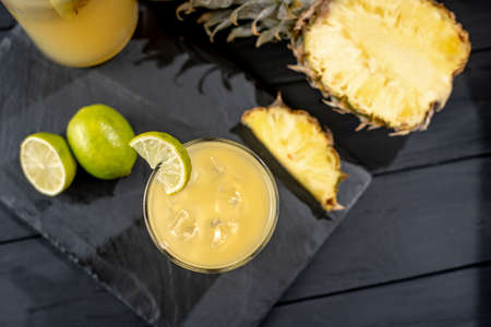 a healthy drink for your health. A fermented drink made from pineapple and fruit. Lemonade for vegetarians. top viewの写真素材