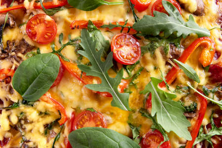 pizza with cheese and basil. close-upの写真素材