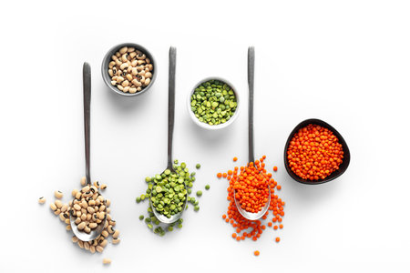 Super food tag with fenugreek seeds, bukwheat seeds, gold linseeds and brown linseeds.の写真素材