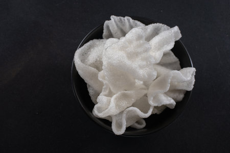 tapioca or rice chips snack. view from above keto or paleo diet vegan or vegetarian foodの写真素材