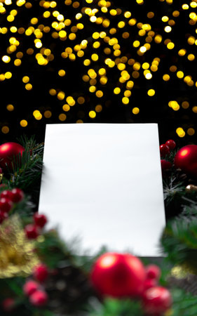 Christmas text layout. Christmas letter to Santa or greeting card. Blank letter with Christmas and New Year atmosphere in the backgroundの写真素材