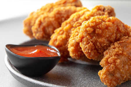 Kurkuri paneer snacks or Crispy Cottage Cheese Bars, served with tomato ketchup as a starter.の写真素材