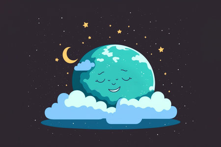 World Sleep Day postcard or banner. illustration of the lovely planet Earth sleeping on the international holidayの写真素材