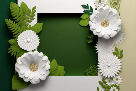 green card with flowers. business card mockup on a botanical background with exotic leaves AI generationの写真素材