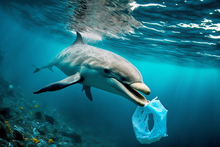 People are destroying the environment by polluting the sea and oceans with plastic. A world without plasticの写真素材