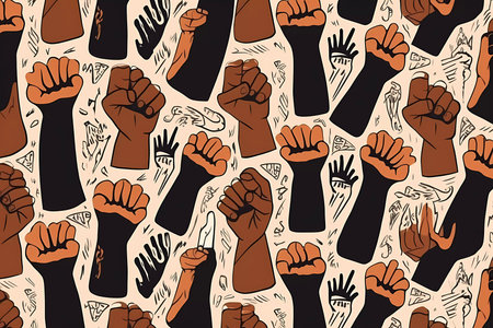 A pattern of black hands with one being raised up.の素材