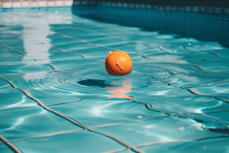 A pool with a orange in it and water on the bottom.の素材