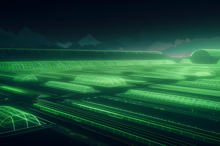A green and blue image of a highway with a green backgroundの素材
