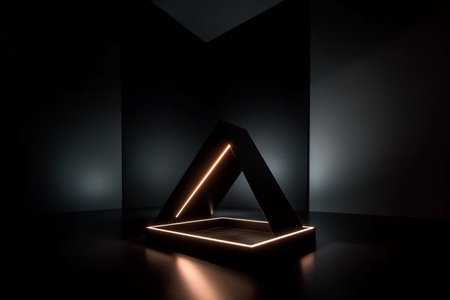 A black and orange triangle shaped object with a light on the top.の素材