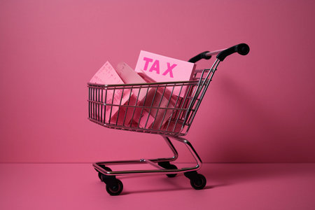 A pink shopping cart with a pink container Pink taxの素材