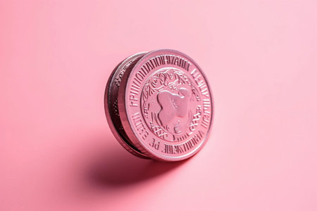 A coin pink on pink background Taxの素材