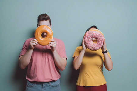 National Donut day A woman holding a glazed donut with the word you on itの素材