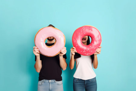 National Donut day A woman holding a glazed donut with the word you on itの素材