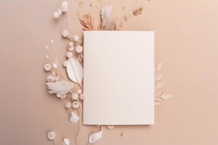 A blank white paper with leaves on a pink backgroundの素材