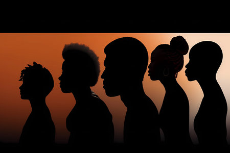 A line of people below Silhouette people African peopleの素材