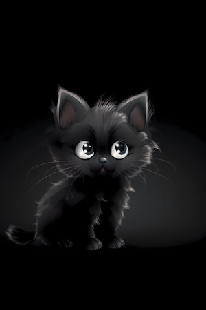 Cute Cute Black Kitten Cartoon Styleの素材