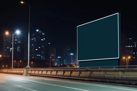 A billboard on a city street at nightの素材