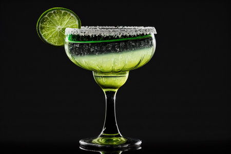 Margarita cocktail with lime and mint on dark background. tequila with lime.の素材